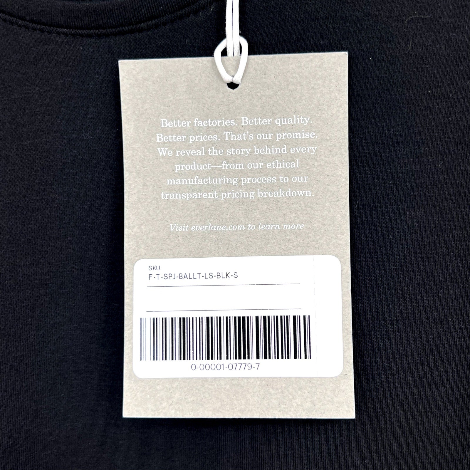 EVERLANE Women's The Supima Form Ballet Neck Tee Small Black Long Sleeve NWT