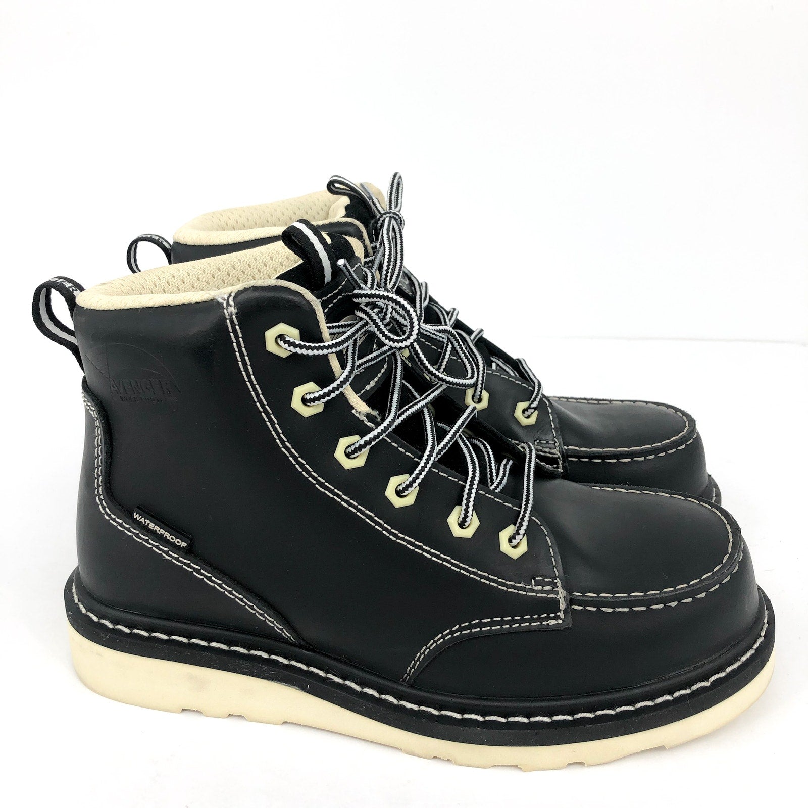 Avenger Womens 6" Moc Toe Work Boot Size 9.5 Black Comp Toe WP Wedge Sole NIB