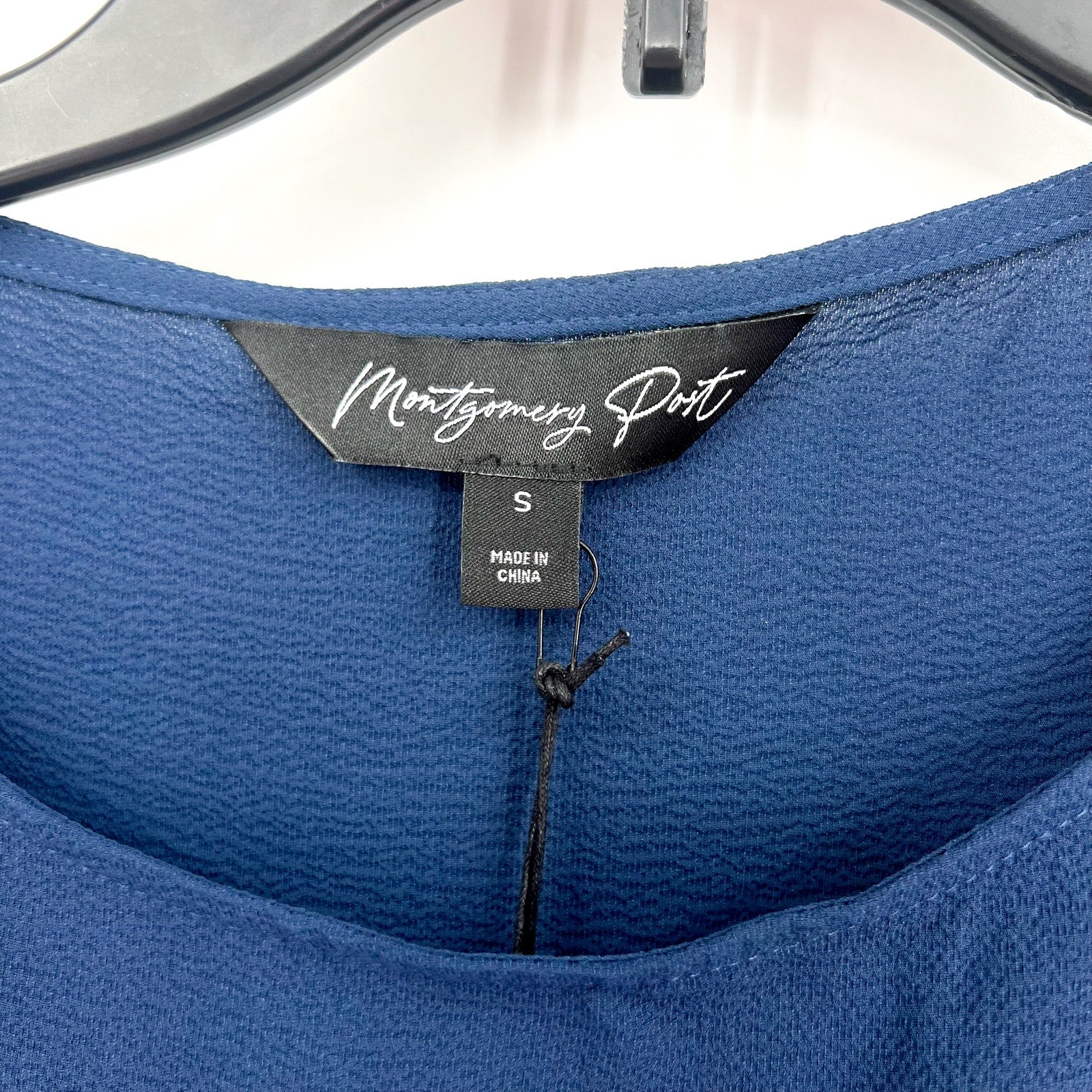 MONTGOMERY POST STITCH FIX Blouse Small Navy Blue Lace Trim Sleeves NWT