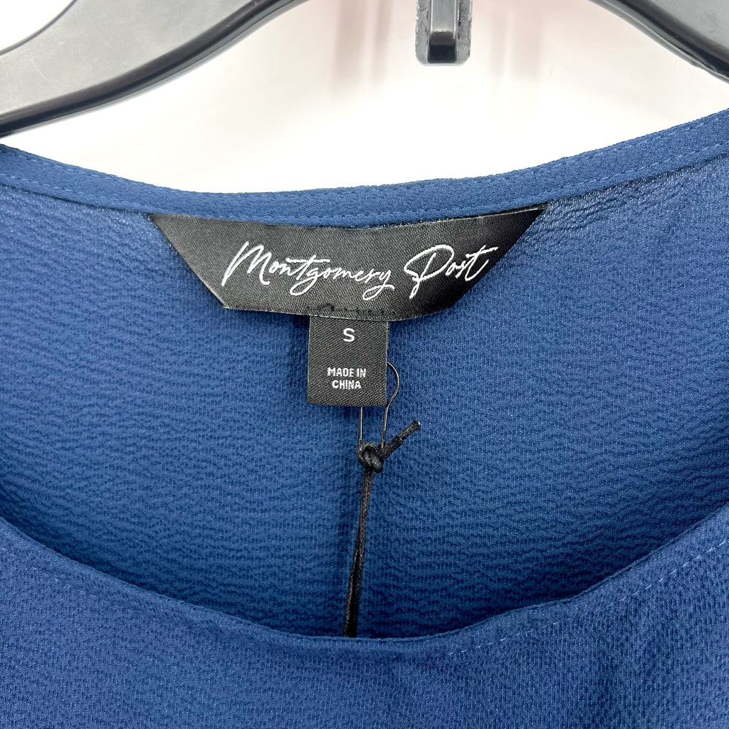 MONTGOMERY POST STITCH FIX Blouse Small Navy Blue Lace Trim Sleeves NWT
