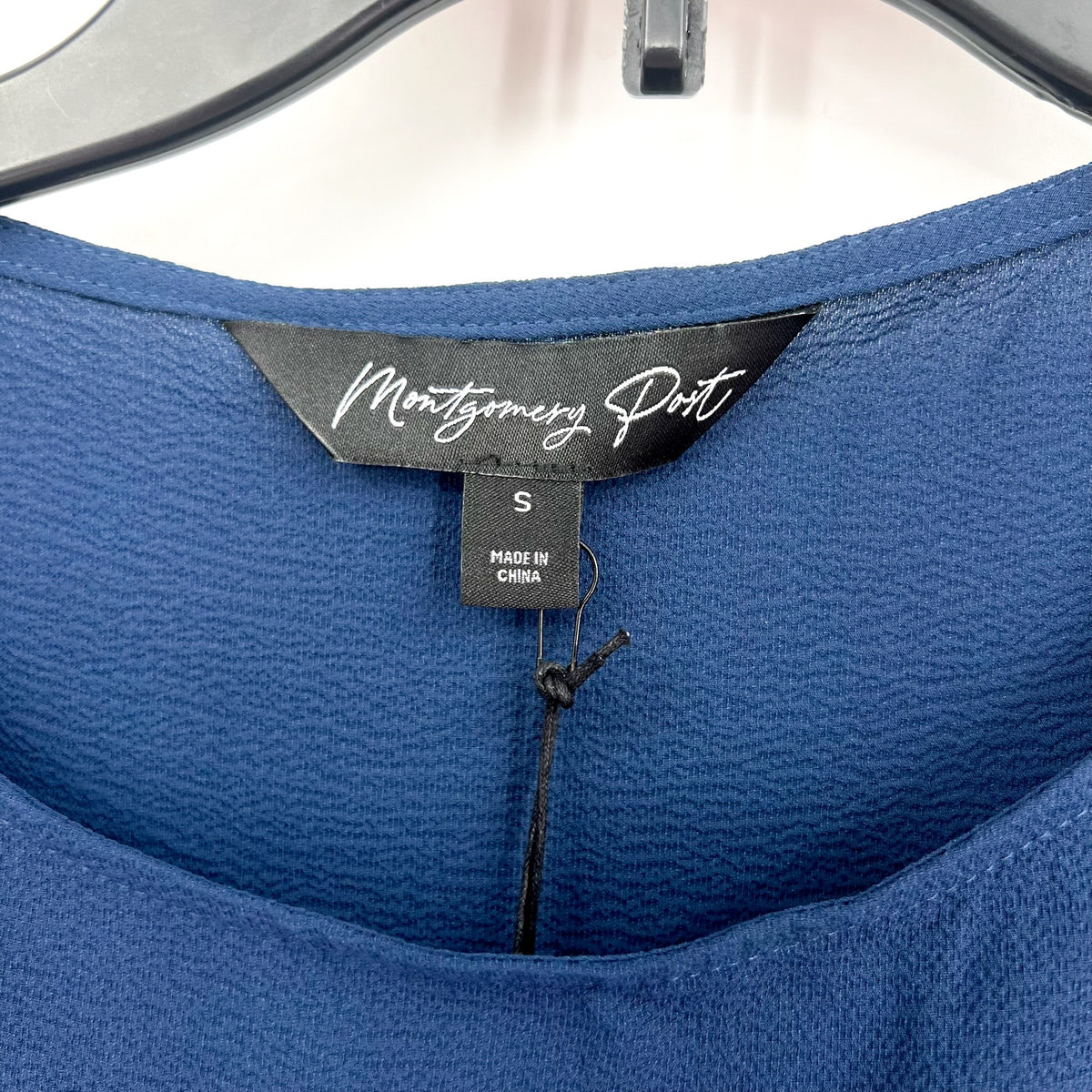 MONTGOMERY POST STITCH FIX Blouse Small Navy Blue Lace Trim Sleeves NWT
