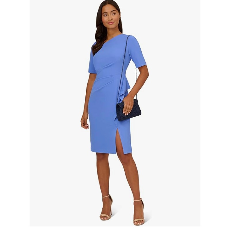 ADRIANNA PAPELL Women's Draped Sheath Dress Size 12 Periwinkle Knit Crepe NWT