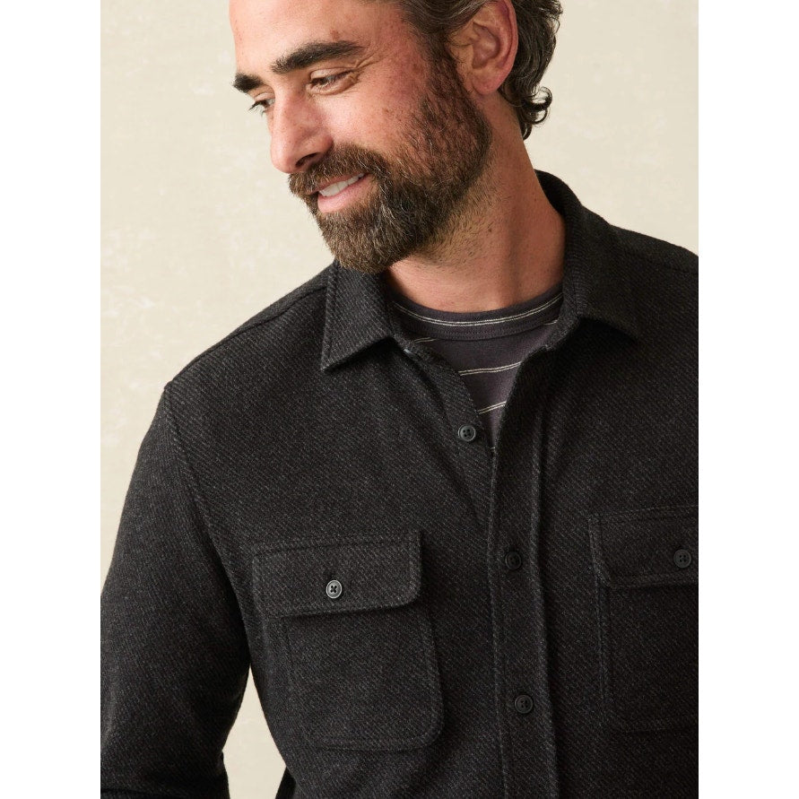 FAHERTY Men's Legend Sweater Shirt Medium Heathered Black Twill Long Sleeve NWT