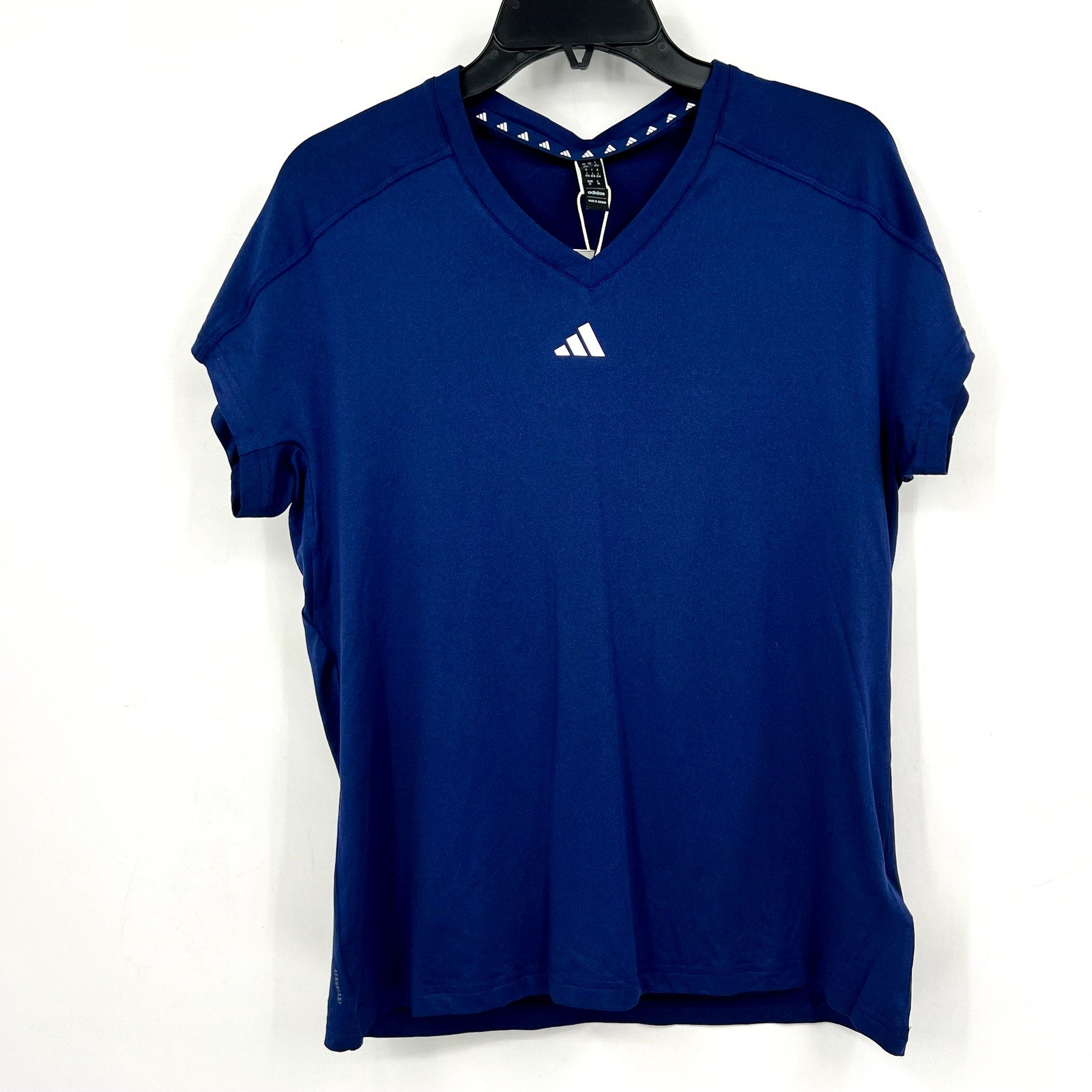 ADIDAS Women's Train Essentials V-Neck Tee Large Dark Blue Short Sleeve NWT