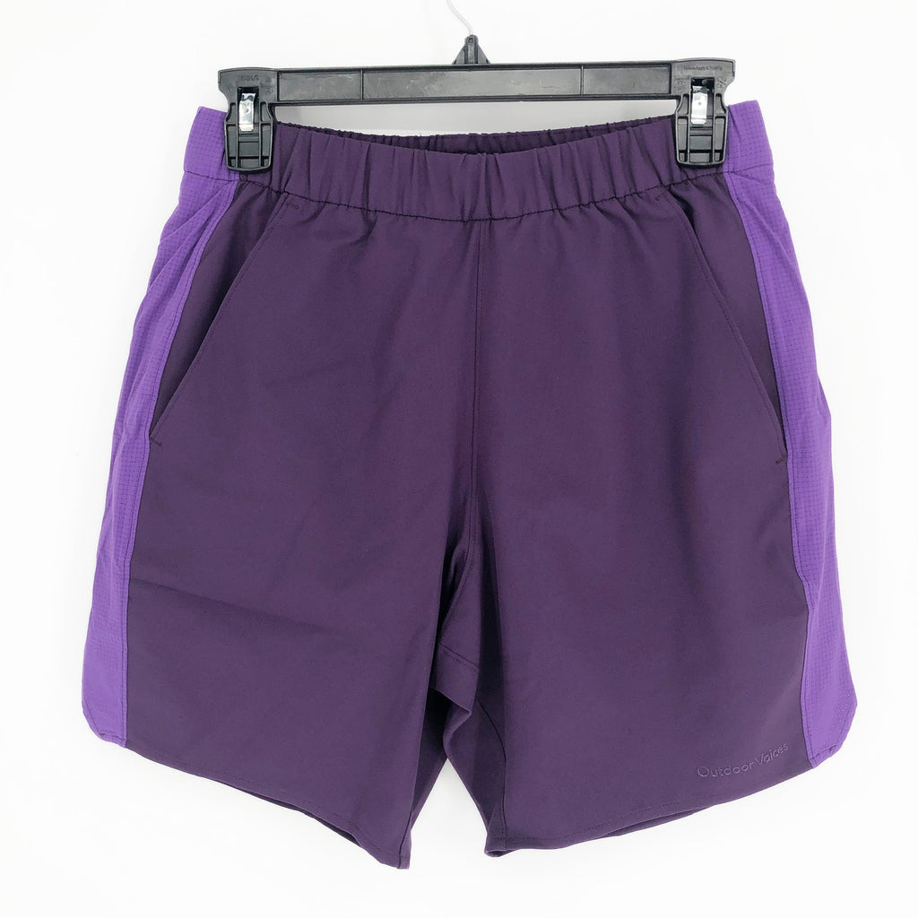 OUTDOOR VOICES Mens High Stride 7" Shorts XS Acai Purple Lightweight Pockets NWT