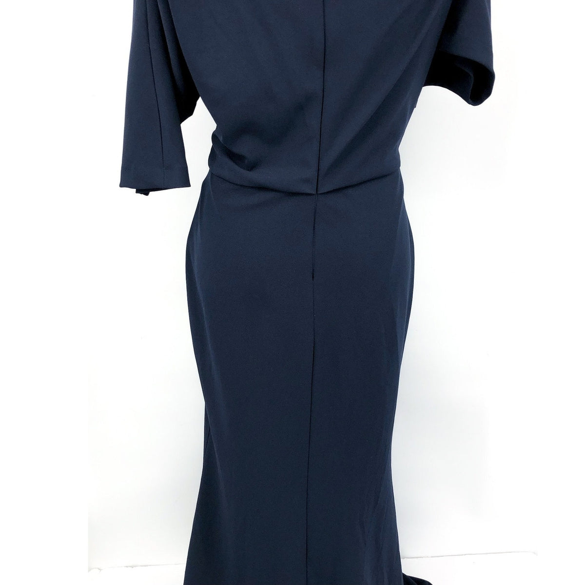 BETSY & ADAM Asymmetrical Scuba Crepe Dress Size 12 Navy Blue A25025 NWT