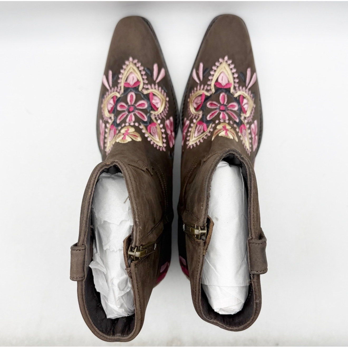 Diba True Women Cains Ville Western Bootie Size 11 M Brown Pink Leather NWOB