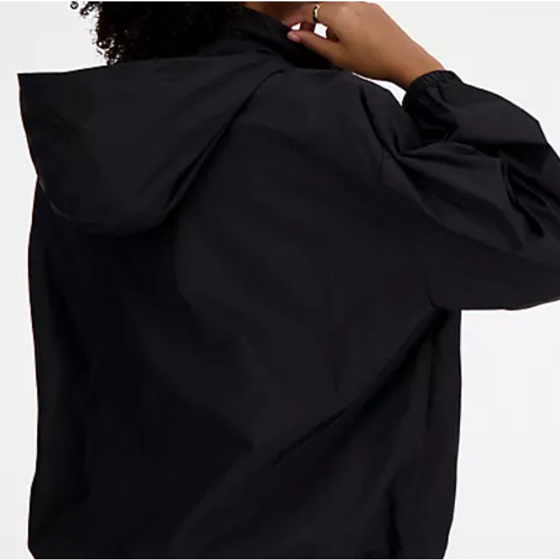 NEW BALANCE Women's Athletics Packable Jacket Large Black Hooded Lightweight NWT