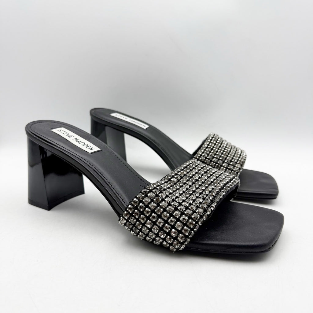 Steve Madden Womens Laney Heel Sandals Size 9.5 M Black Crystals Detail NWOB