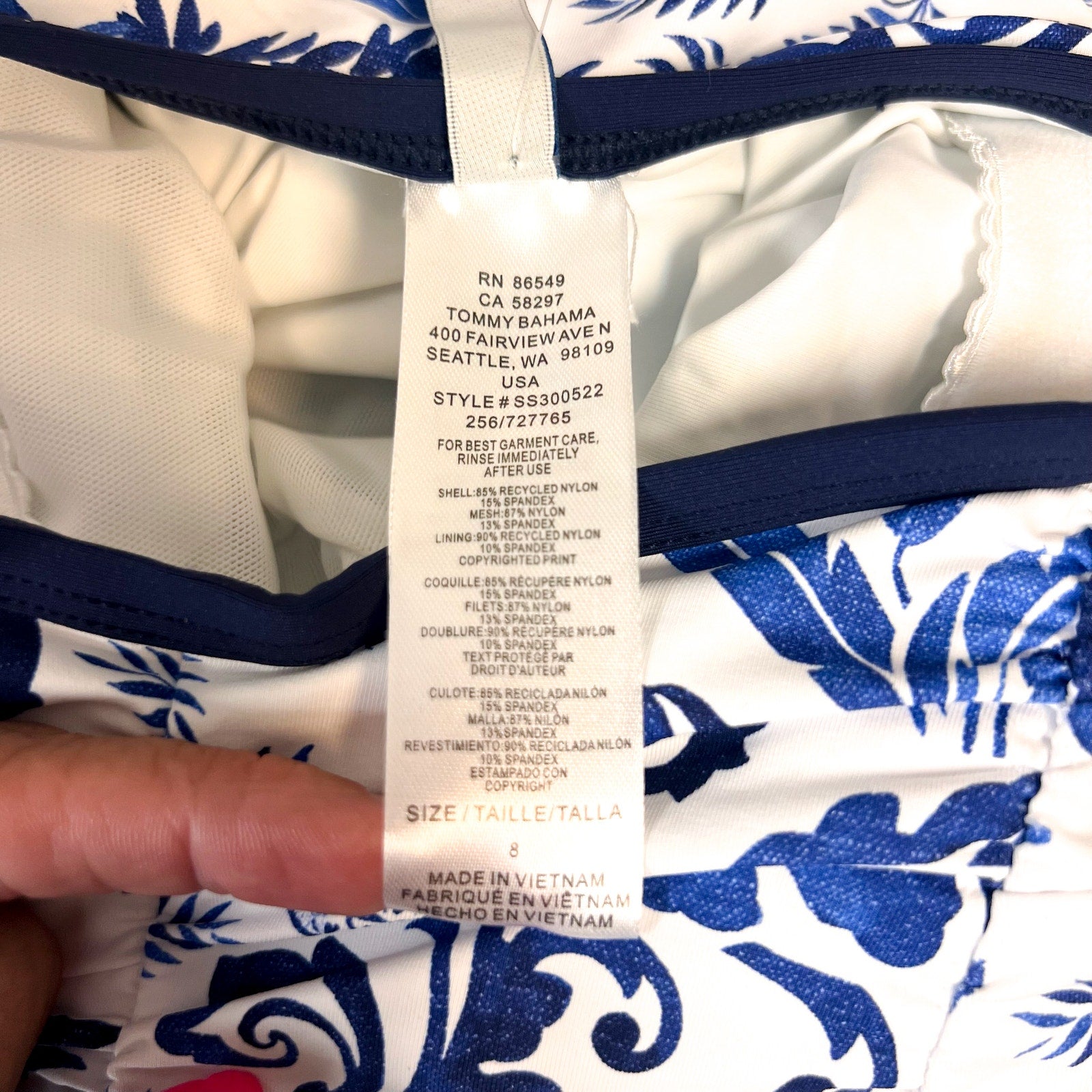 TOMMY BAHAMA Terrazzo Tile Bandeau One Piece Swimsuit Size 8 Blue Floral NWT