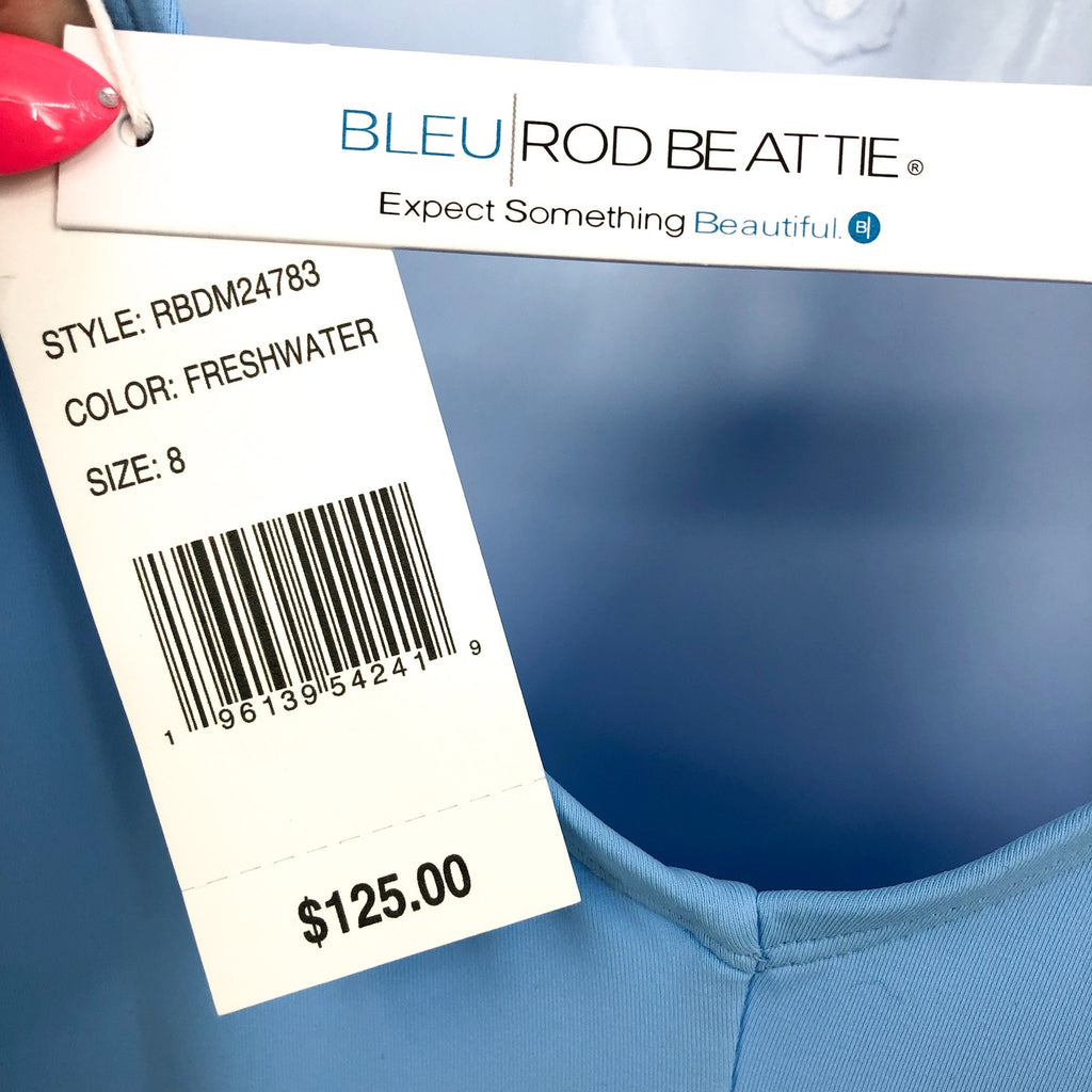 BLEU ROD BEATTIE Don’t Mesh with Me V-Neck One-Piece Swimsuit Size 8 Blue NWT