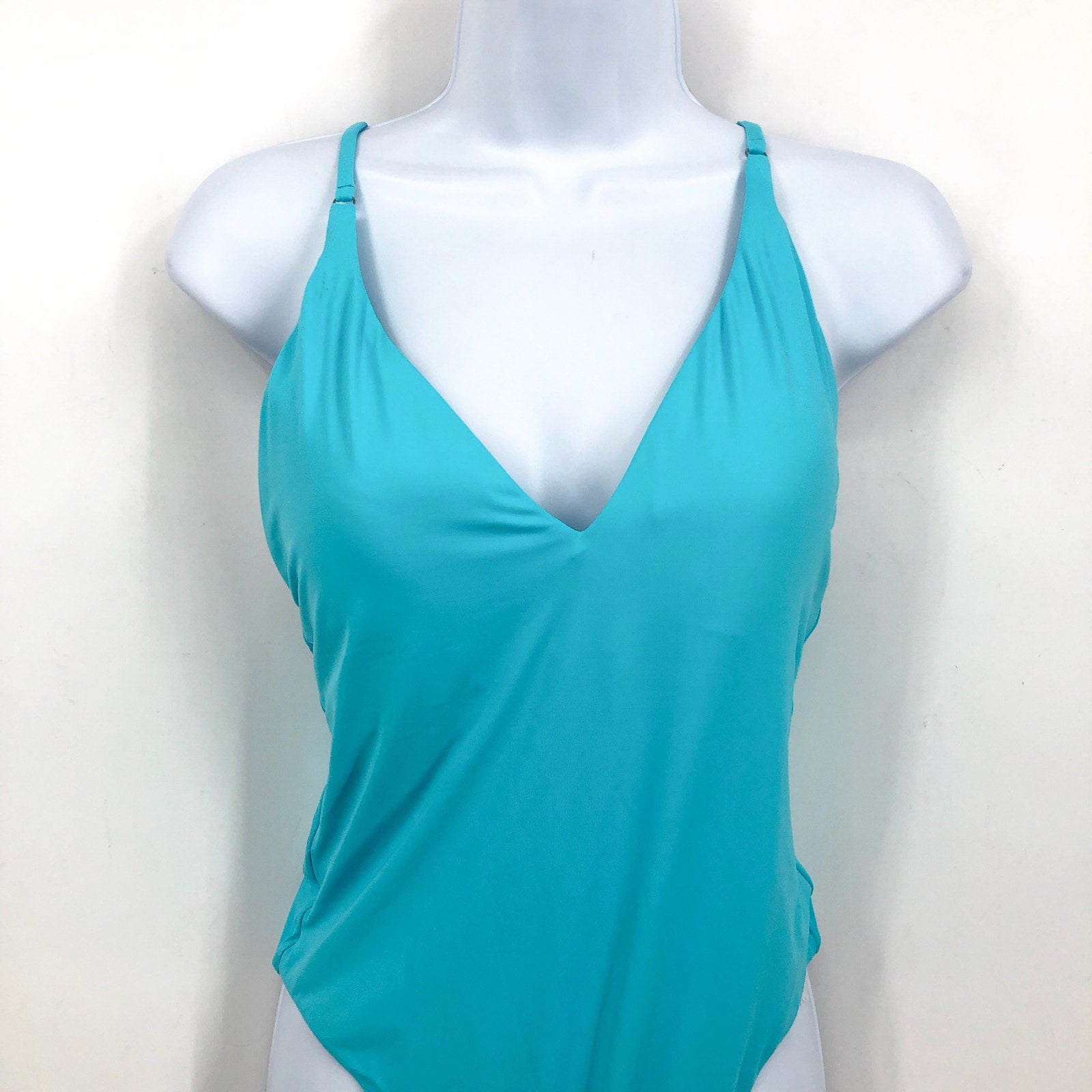 SEAFOLLY Collective V Neck One Piece Swimsuit Size 10 Atoll Blue Open Back NWT