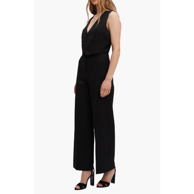 BARDOT Women's Pinstripe Wide Leg Pants US 8 Large Black High Rise NWT