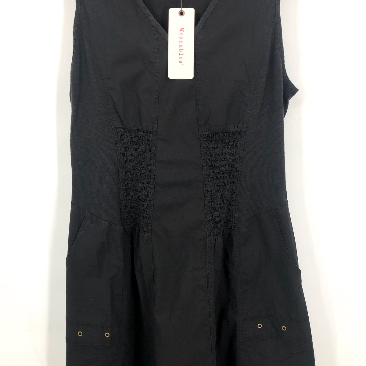 XCVI Women's Gibbon Tank Dress 2.0 Small Black V Neck Sleeveless Pockets NWT