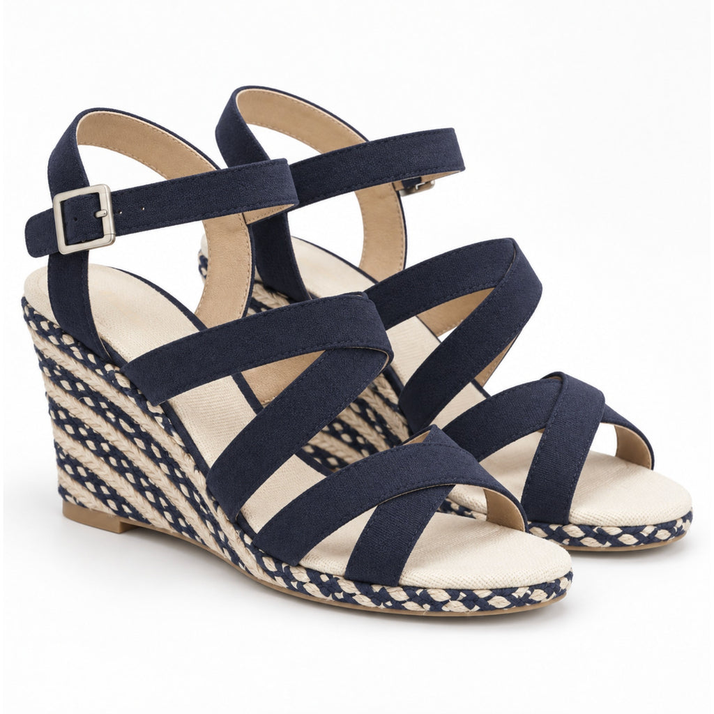 DOLCE Vita Womens DV8 Plume Wedge Sandals Size 9 Navy Blue Espadrille NWOB