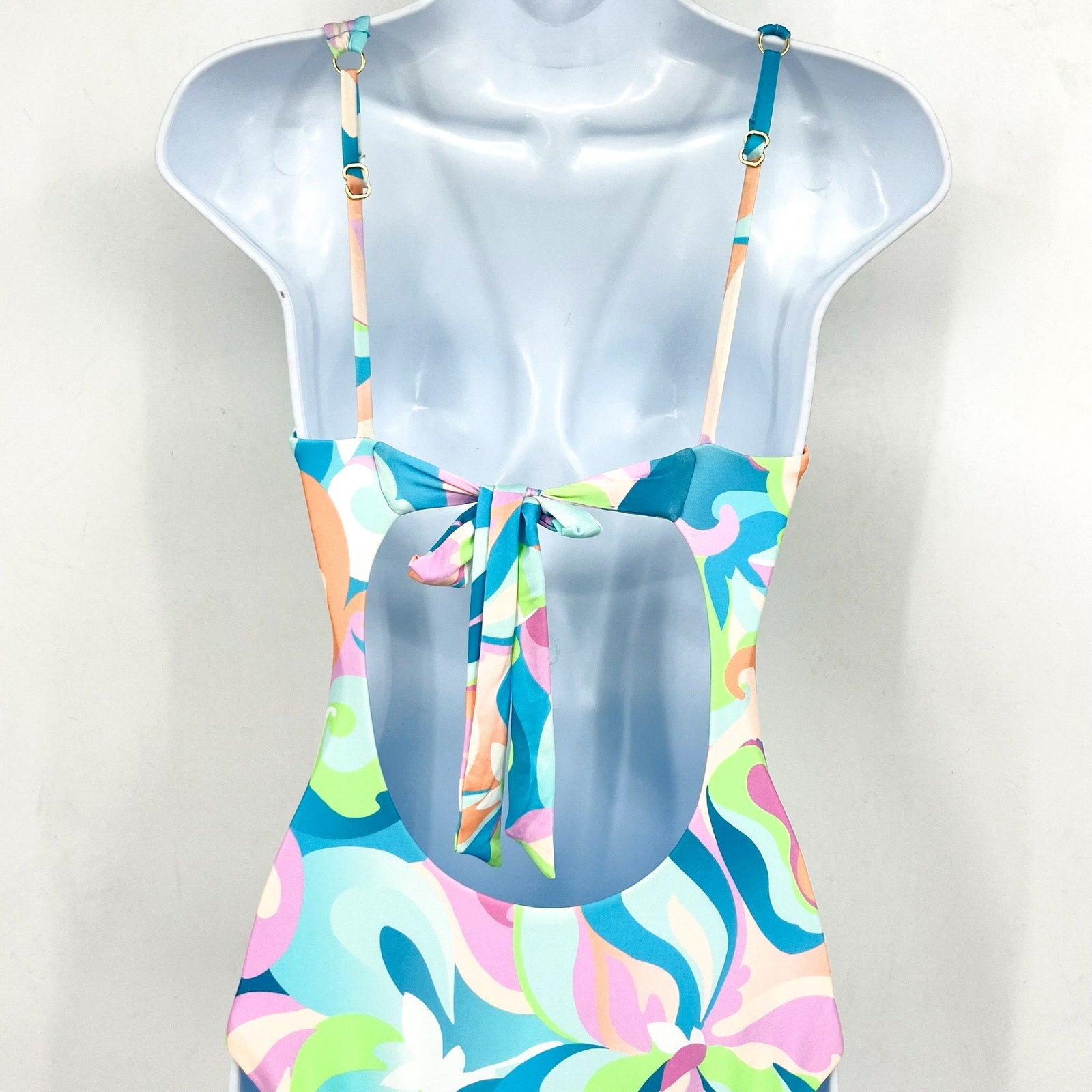 BECCA Women's All That Glitters One-Piece Swimsuit Small Blue Plunging Neck NWT