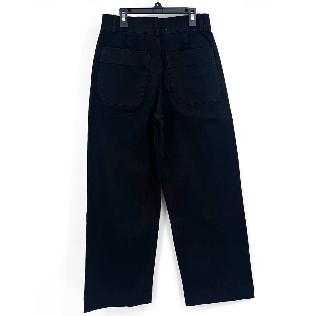 EVERLANE Womens Organic Wide-Leg Crop Pants Size 2 Black Chino Stretch Twill NWT