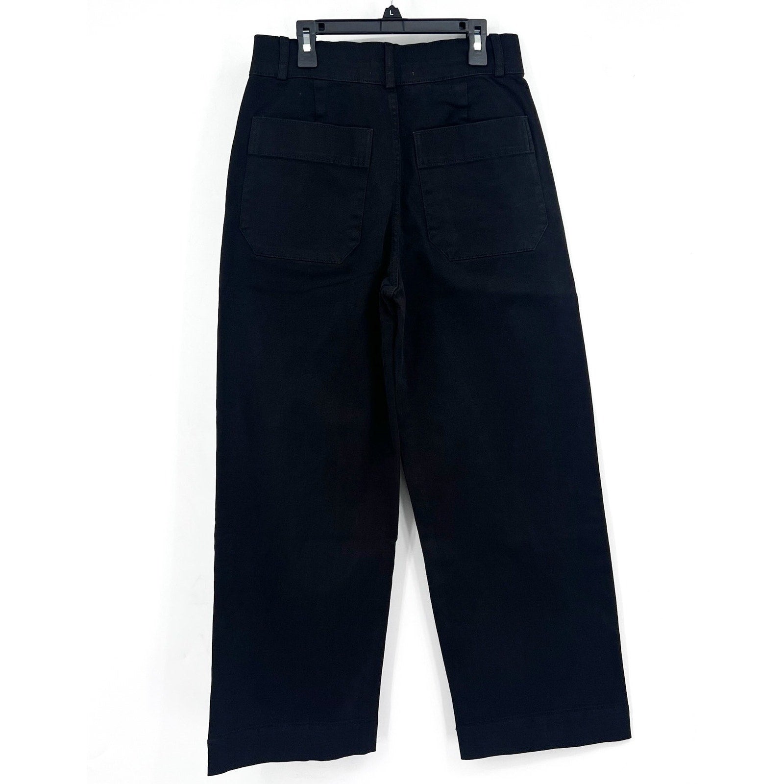 EVERLANE Womens Organic Wide-Leg Crop Pants Size 2 Black Chino Stretch Twill NWT