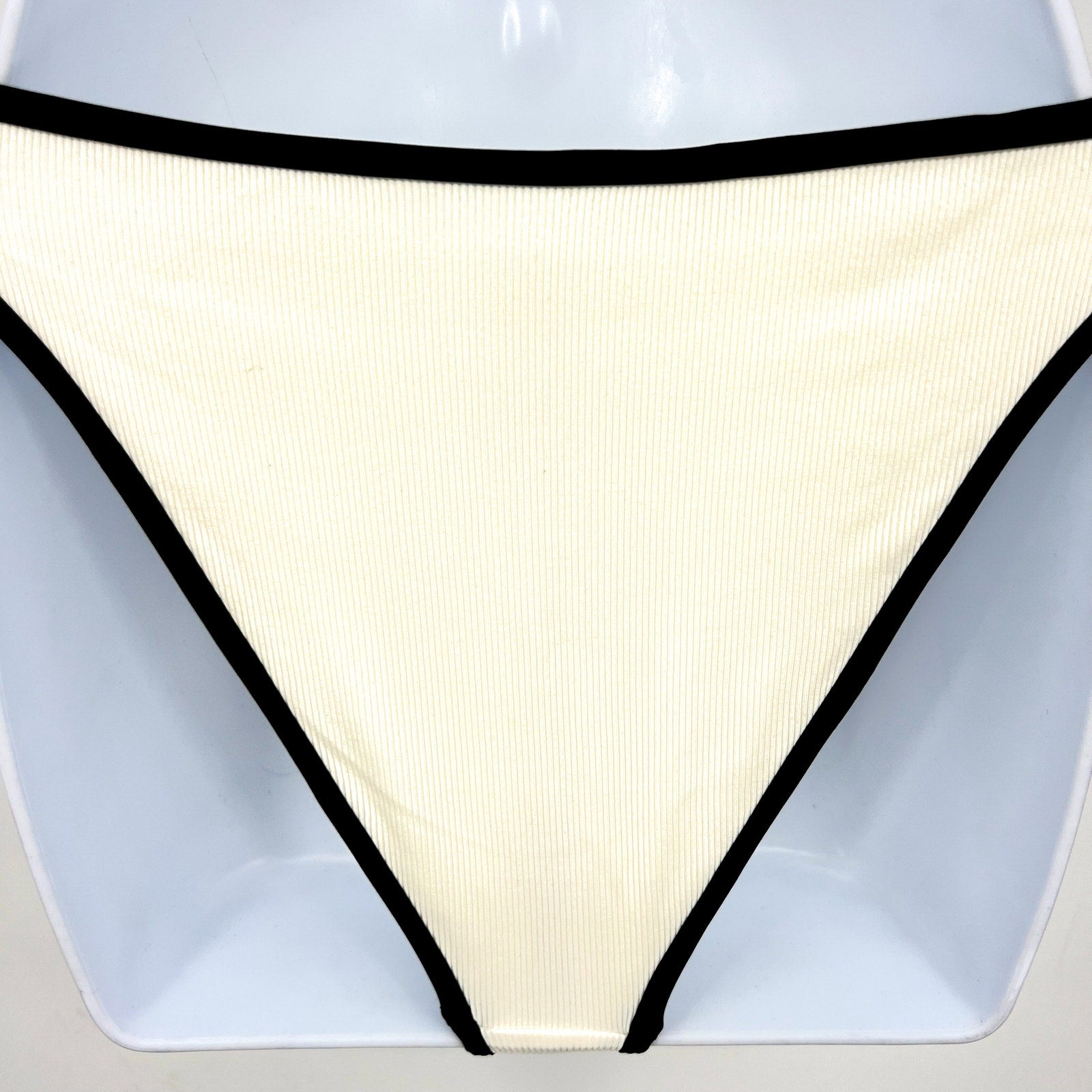 L*SPACE Women's Nora Ribbed Bitsy Bikini Bottom Small Cream Black High Waist NWT