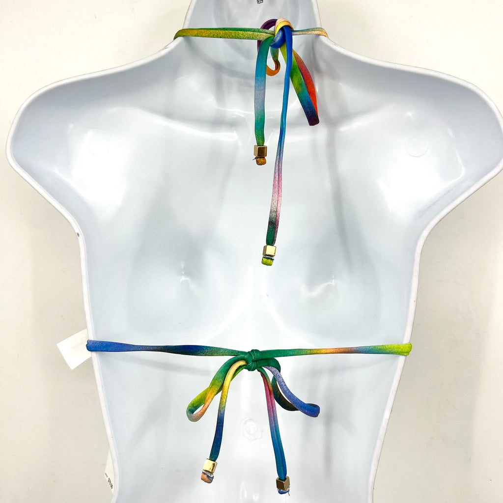 BECCA Paper Mache Cheryl Reversible Triangle Bikini Top Small Rainbow Blue NWT