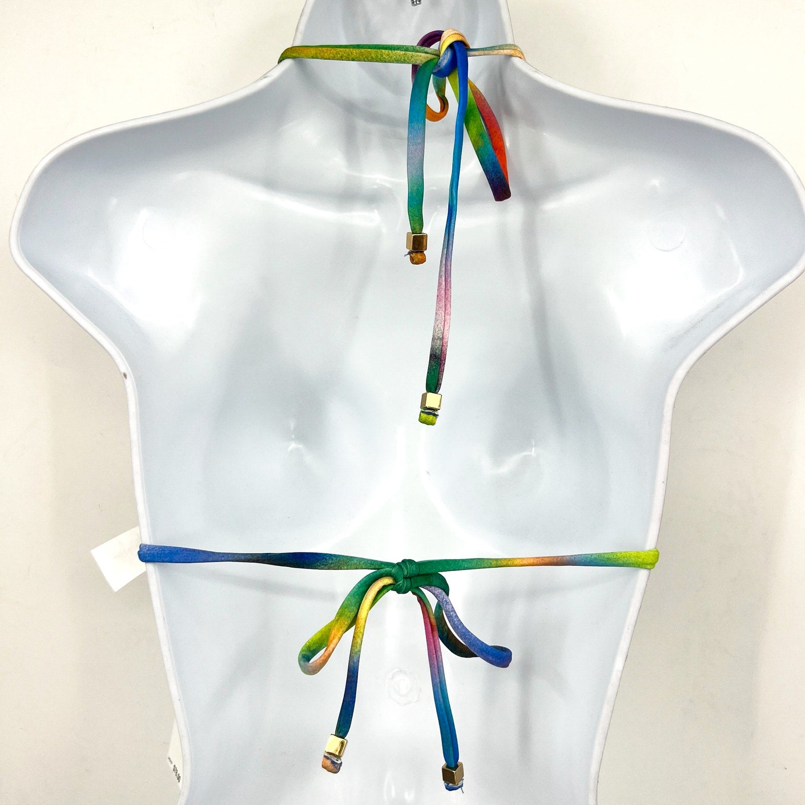 BECCA Paper Mache Cheryl Reversible Triangle Bikini Top Small Rainbow Blue NWT
