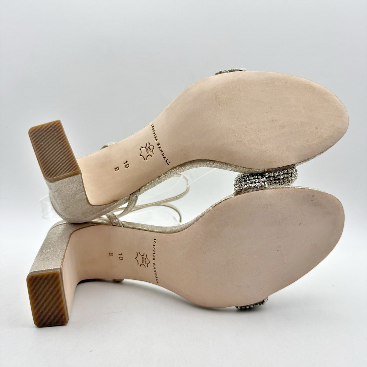 Loeffler Randall Shay Heeled Sandals Size 10 Champagne Gold Rhinestone NWOB