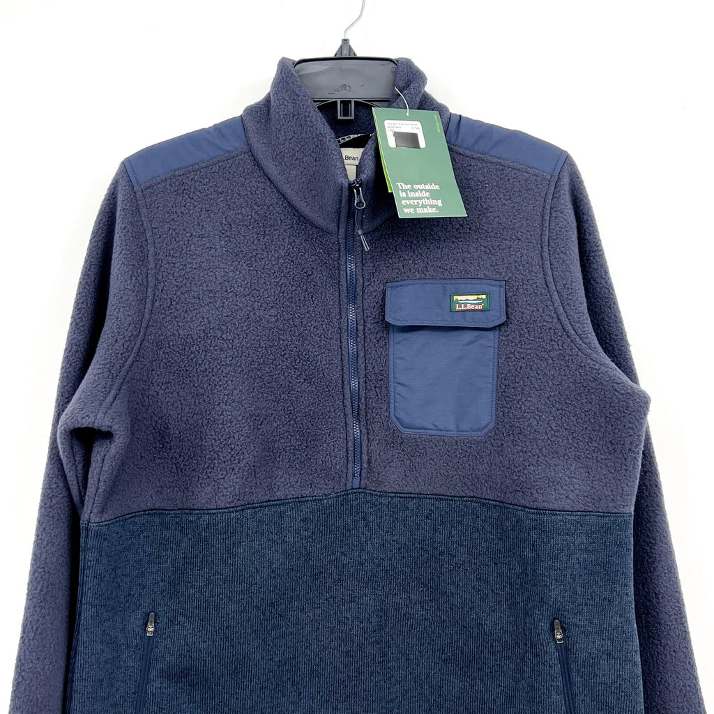 L.L. BEAN Men's Fleece Sherpa Hybrid Fleece Pullover Large Carbon Navy Blue NWT