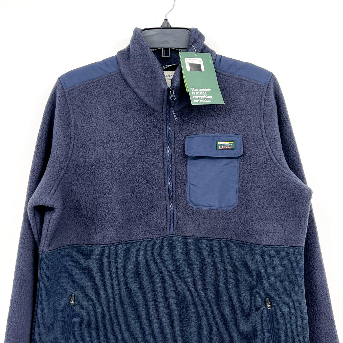 L.L. BEAN Men's Fleece Sherpa Hybrid Fleece Pullover Large Carbon Navy Blue NWT