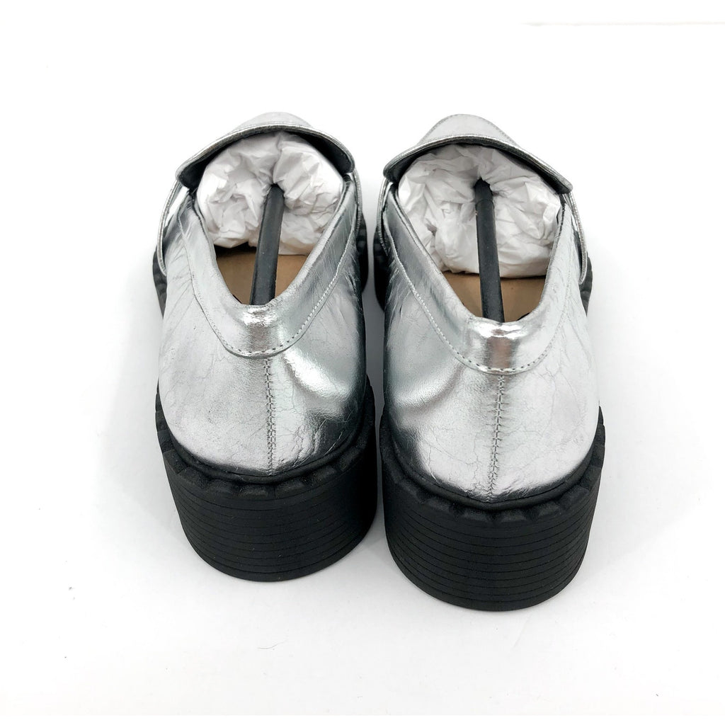 VINCE CAMUTO Women's Echika Loafers Size 6 Silver Leather Block Heel Penny NWOB