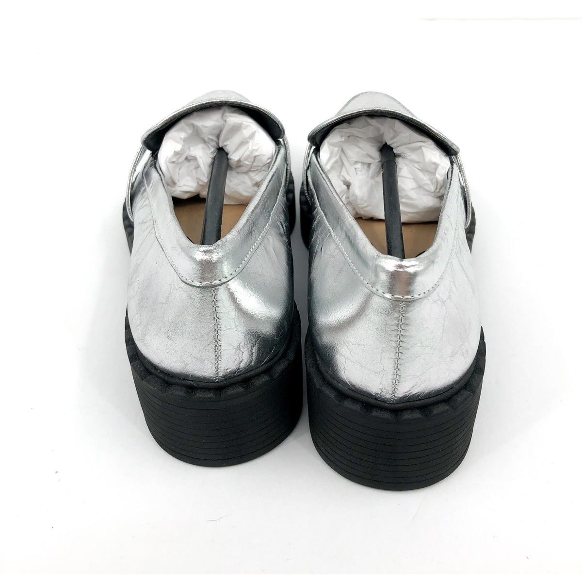 VINCE CAMUTO Women's Echika Loafers Size 6 Silver Leather Block Heel Penny NWOB