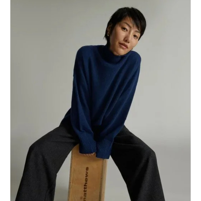 Everlane Womens The ReCashmere Oversized Turtleneck Sweater XS Navy Blue NWT