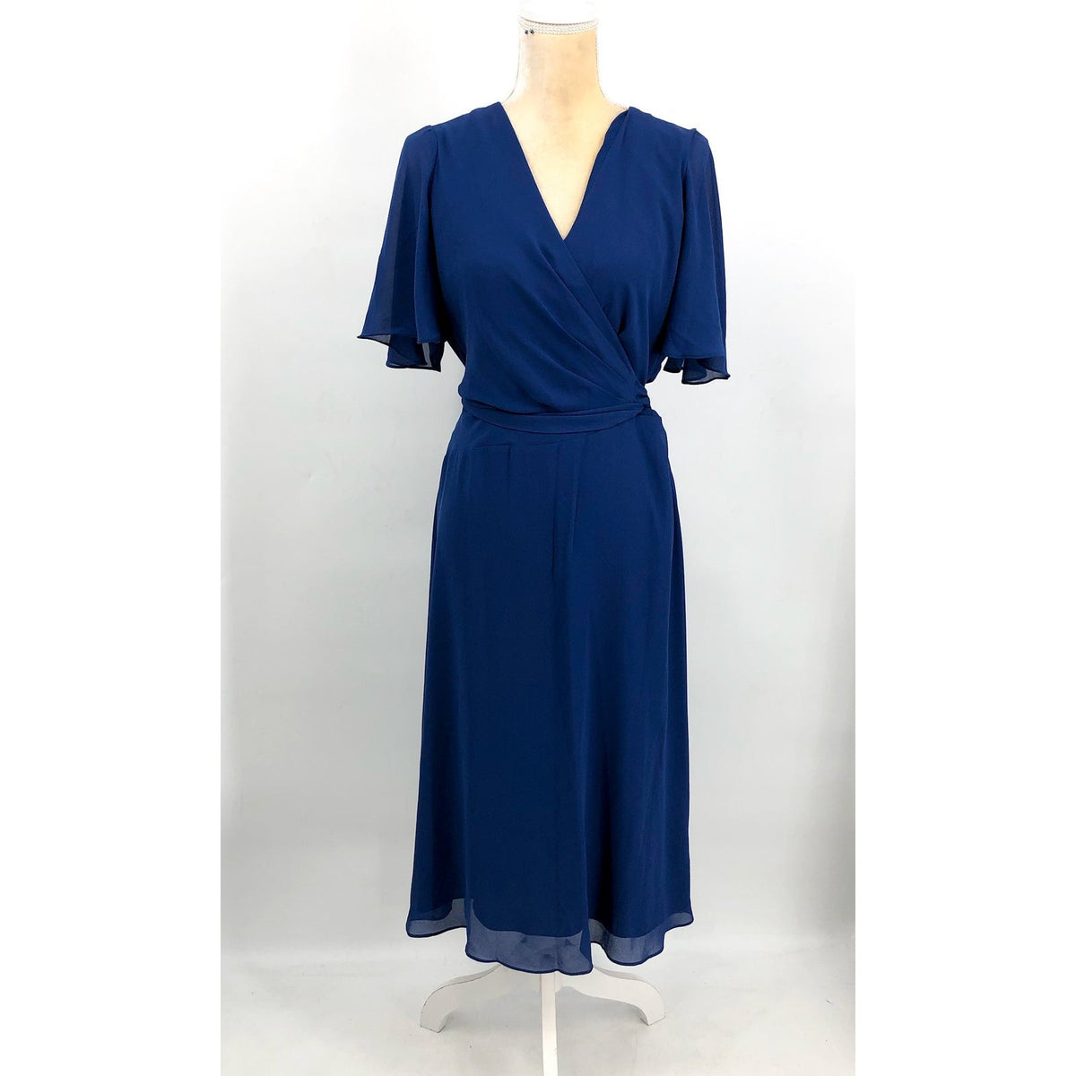 LAUREN RALPH LAUREN Women's Belted Georgette Dress Size 10 Blue Short Sleeve NWT