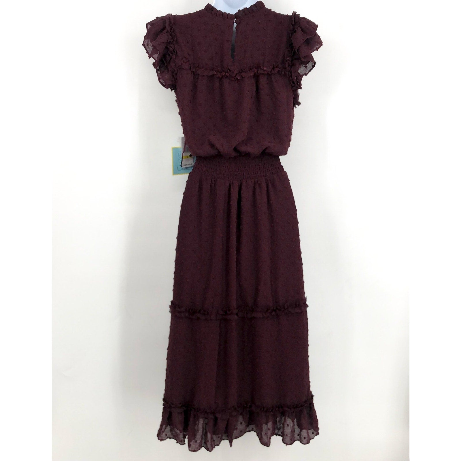 CECE Women's Ruffled Midi Dress Medium Red Rich Flutter Sleeve Swiss Dot NWT