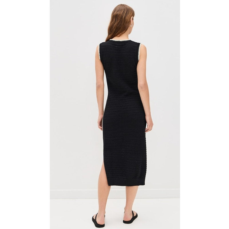 VARLEY Womens Dwight Tank Knit Midi Dress XS Black White Scalloped Edge NWT