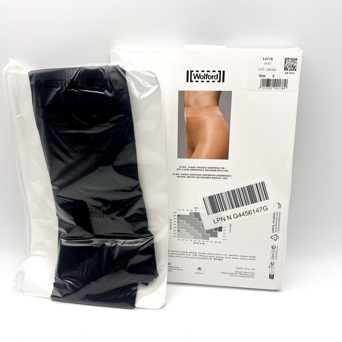 WOLFORD Women's Satin Touch 20 Tights Small Black Soft Cacao Shimmering NWT