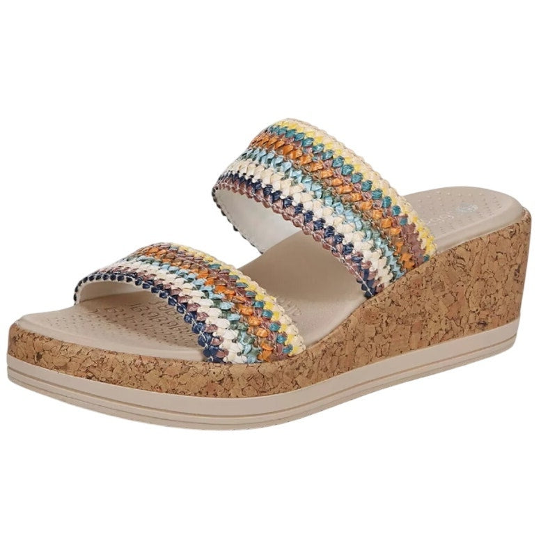LifeStride Womens Resort Wedge Sandals US 6.5 M Multicolor Raffia Slip On NWOB