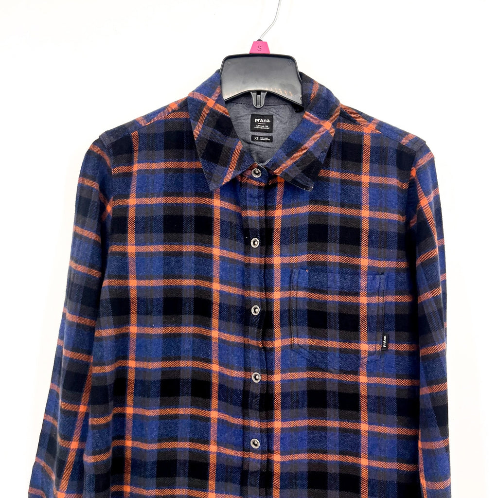 PRANA Women's Golden Canyon Flannel Shirt Large Rich Sapphire Plaid NWT