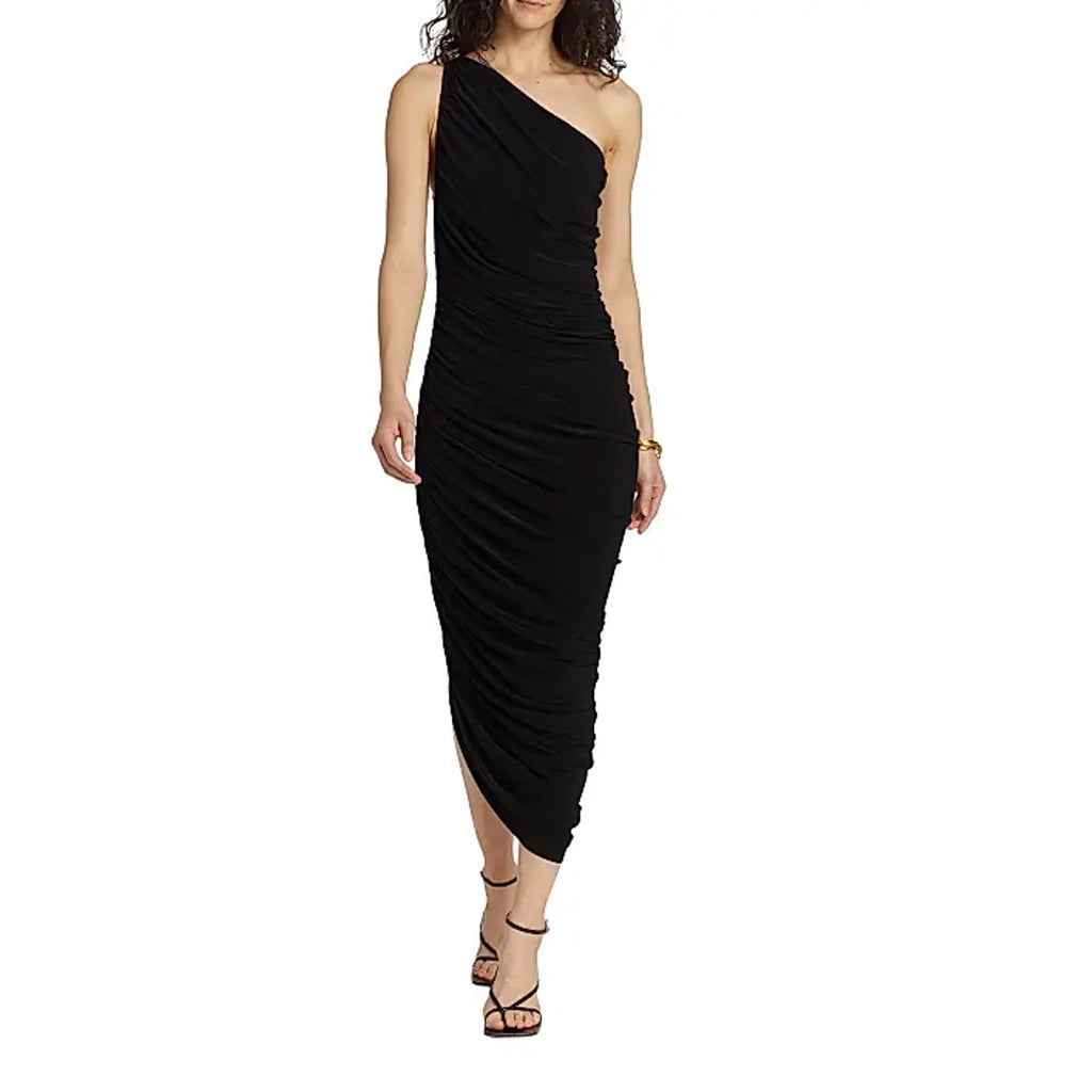 NORMA KAMALI Women's One Shoulder Diana Gown Large Black Asymmetric NWOT