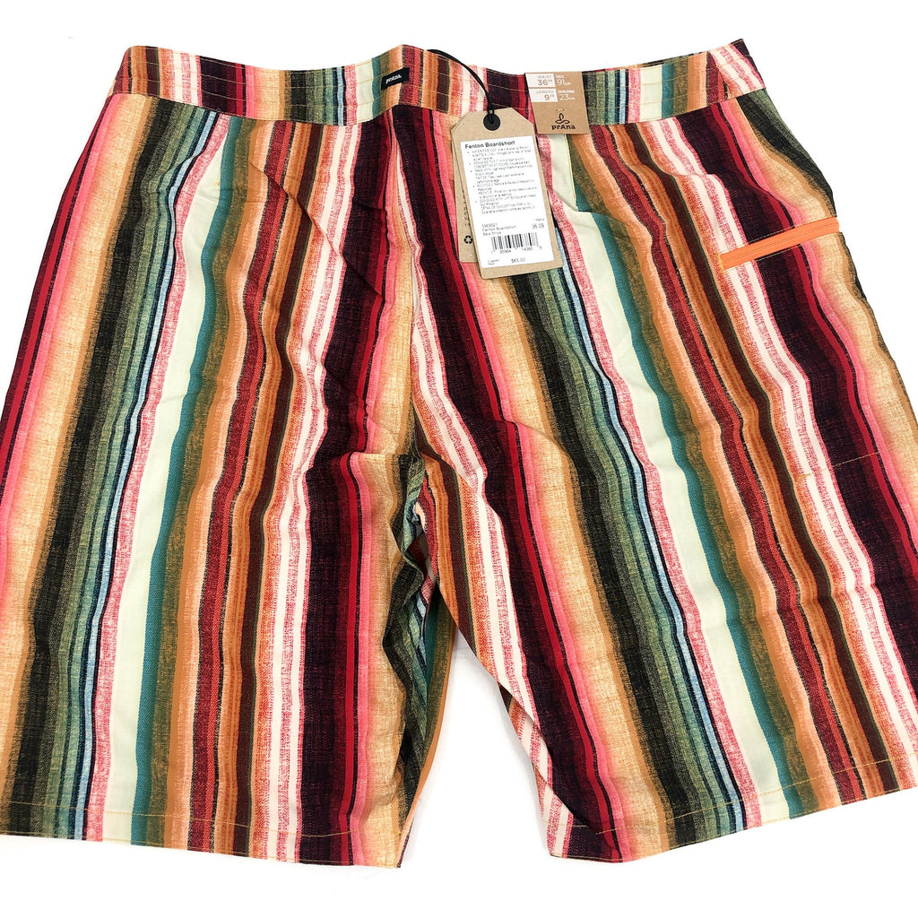 PRANA Mens Fenton Board Shorts Size 36 XL Multi Baja Stripe 9" Inseam UPF 50 NWT