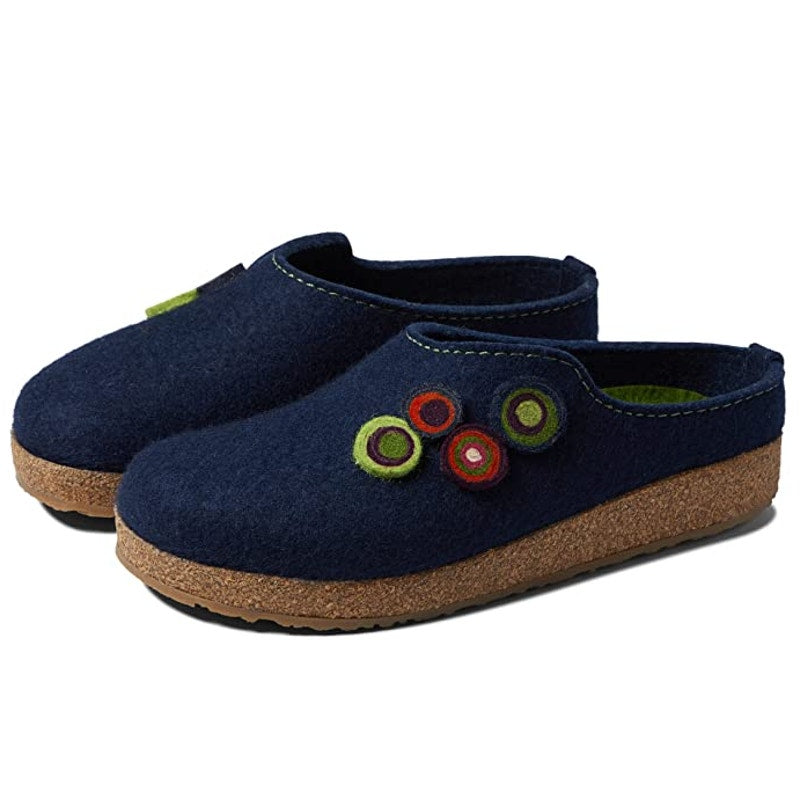 Haflinger Womens Chloe Slippers EU 39 US 8 Blue Wool Felt Appliqués NWOB