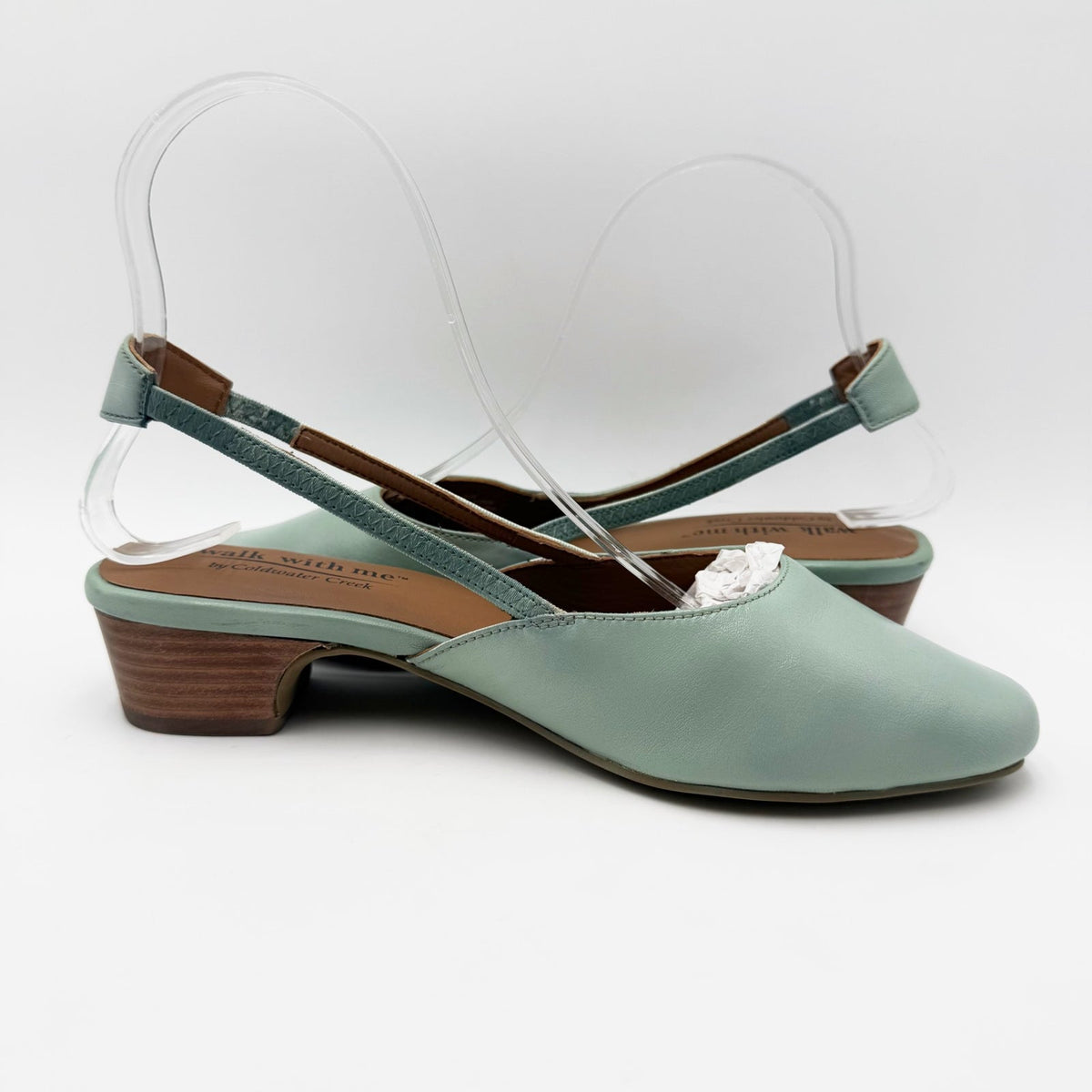 Coldwater Creek Womens Josie 2 Slingback Heels Size 8 WIDE Sea Green Leather NIB
