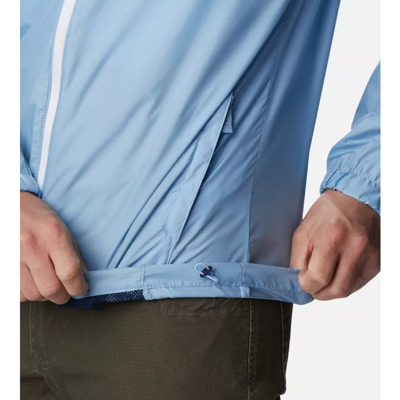 COLUMBIA Mens Flash Challenger Novelty Windbreaker Medium Blue Hooded Jacket NWT