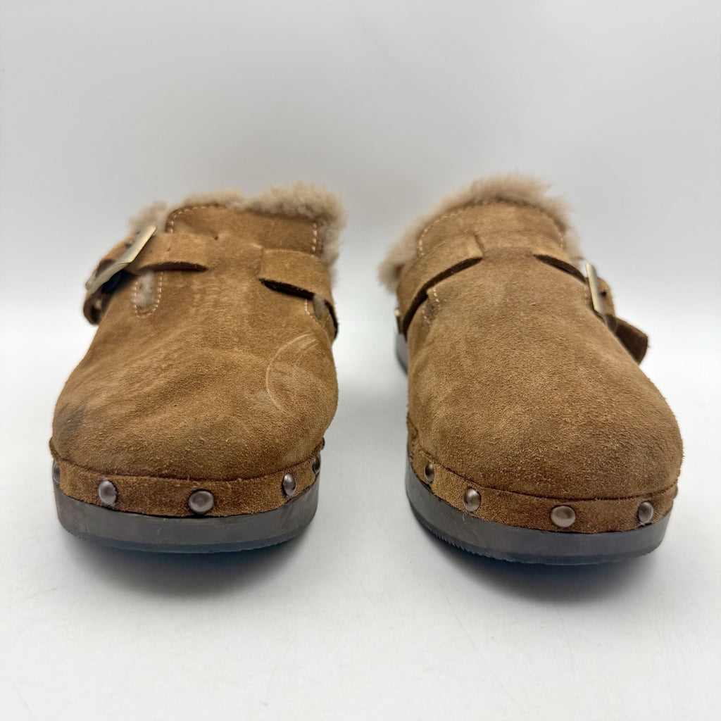 RE/DONE Womens 70s Studded Clogs EU 40 US 10 Cognac Brown Suede Shearling NWOB