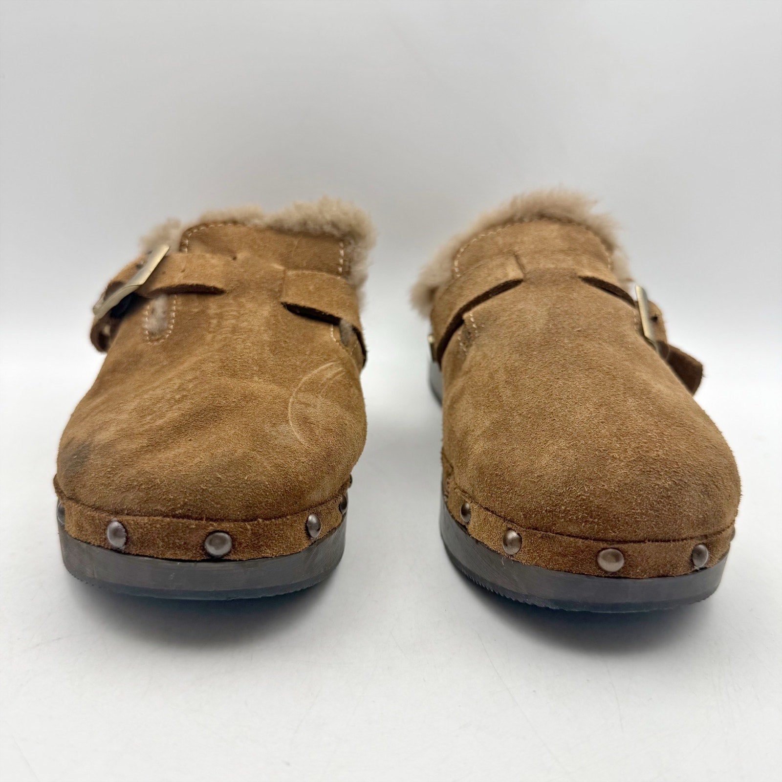 RE/DONE Womens 70s Studded Clogs EU 40 US 10 Cognac Brown Suede Shearling NWOB