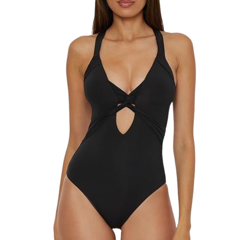 BECCA Women's Twist Cut-Out One Piece Swimsuit Medium Black Color Code NWT