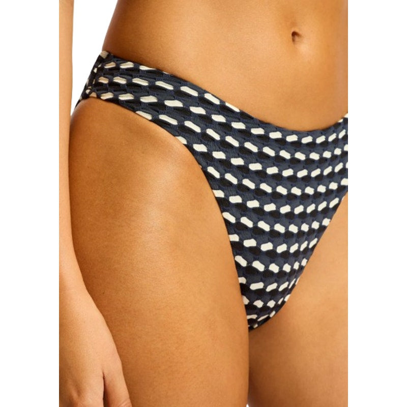 SEAFOLLY Women's Mala High Leg Bikini Bottom Size 6 Black Printed NWT