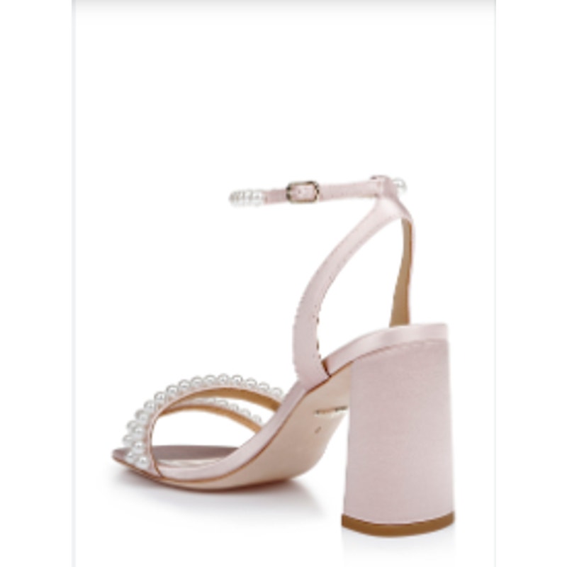 BADGLEY MISCHKA Women's Feisty Pearl Block Heel Dress Sandals 5 Soft Pink NIB