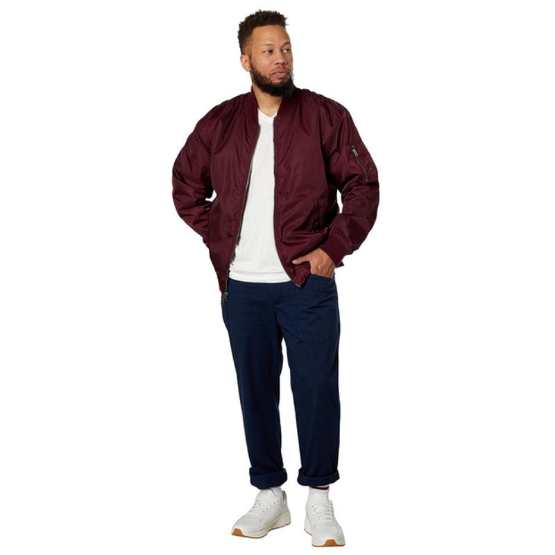 LABEL Unisex Go-To Bomber Jacket Size Small Burgundy Full Zip Ribbed Collar NWT