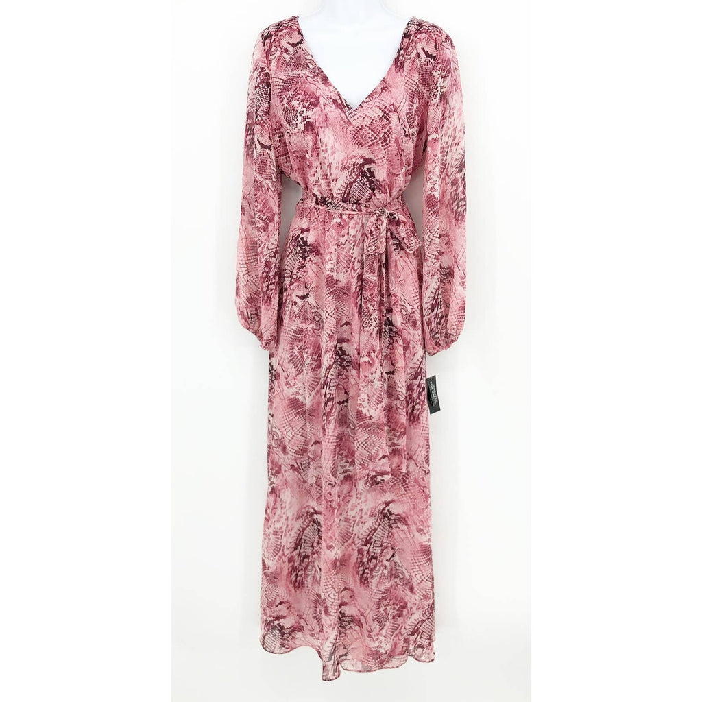 INC INTERNATIONAL CONCEPTS Maxi Dress Size 6 Pink Snake Print Long Sleeve NWT
