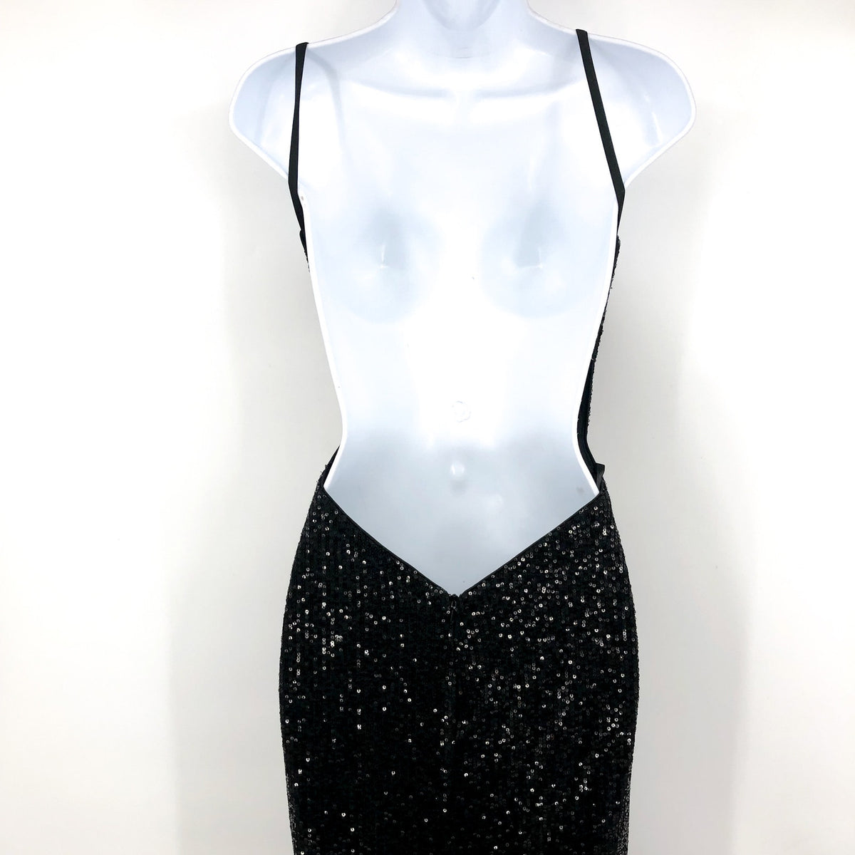 LA FEMME Sequin High Neck Dress Size 0 Black Long Slit Low Back 28529 NWT